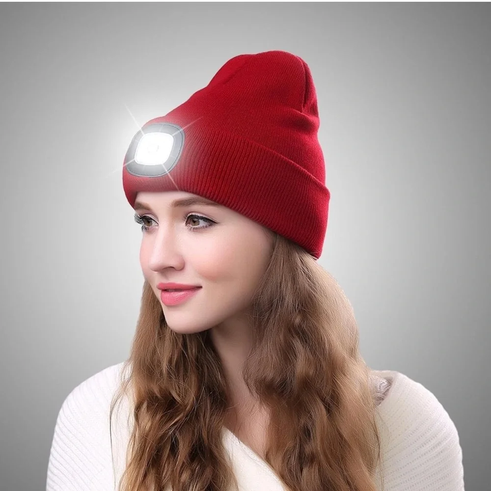 Unisex Hat with Light, USB Rechargeable Hands Free Headlamp LED Beanie NWT‎